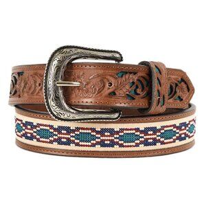 Cody James Mens Multicolor Cross Stitch Western Tooled Leather Belt Size 38